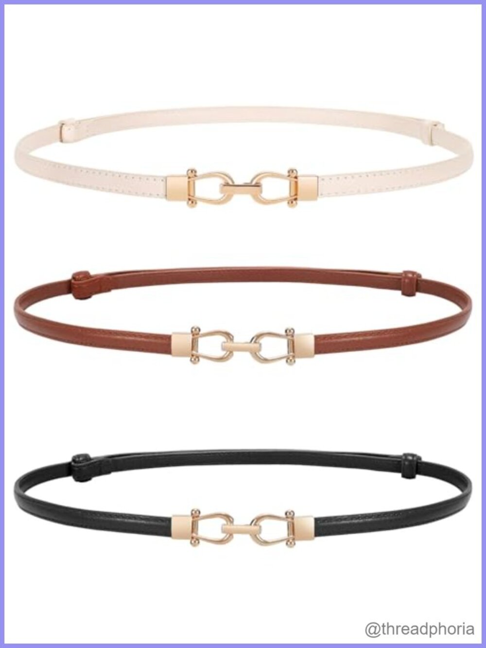 Women's Skinny Leather Belt Adjustable Fit Waist Below 37" Metal Buckle